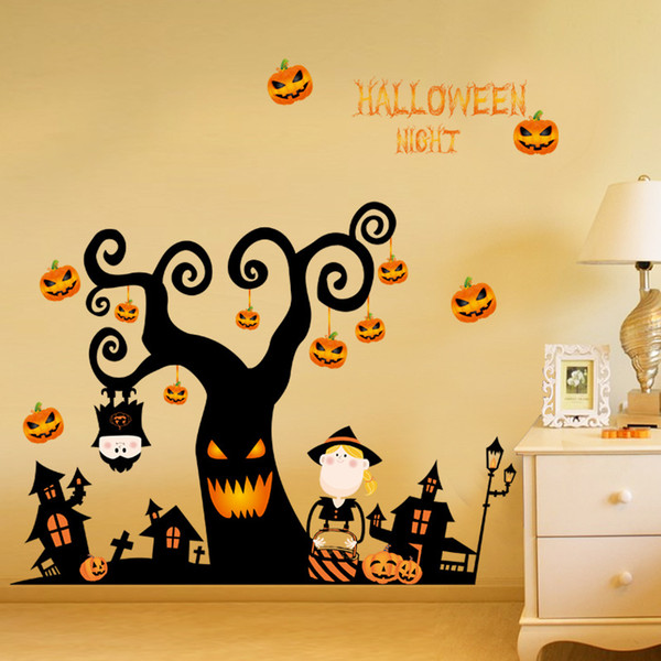 9 styles Halloween Wall Sticker Cartoon Pumpkin Bat Banshee Children Haunted House Wall Sticker Glass Sticker Scene Arrangement