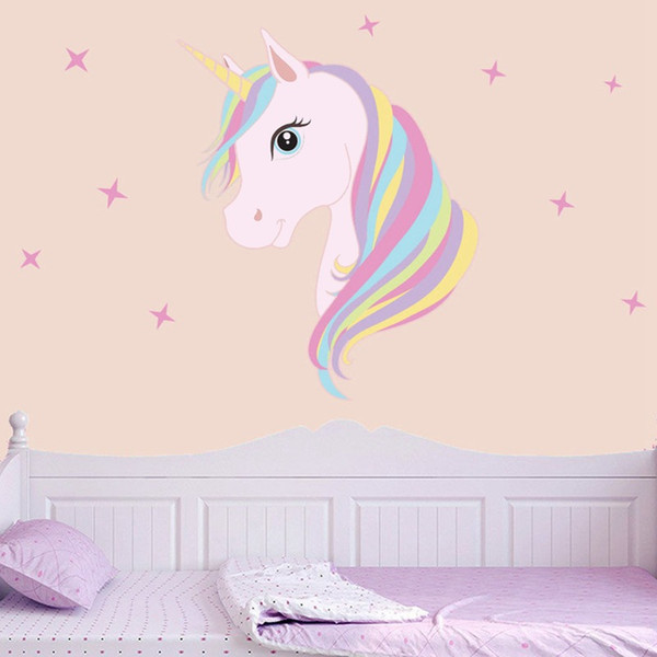 30*60cm Unicorn Wall Stickers Rainbow waterproof wall Stickers Household decoration Wall Sticker For kids Room Horse Stars Decals