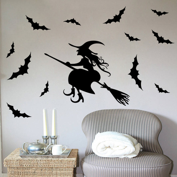 Glass Window Stickers Decorative Home Ornament Halloween Removable Children's Room Background Decoration Witch Wallpaper Creation Articles