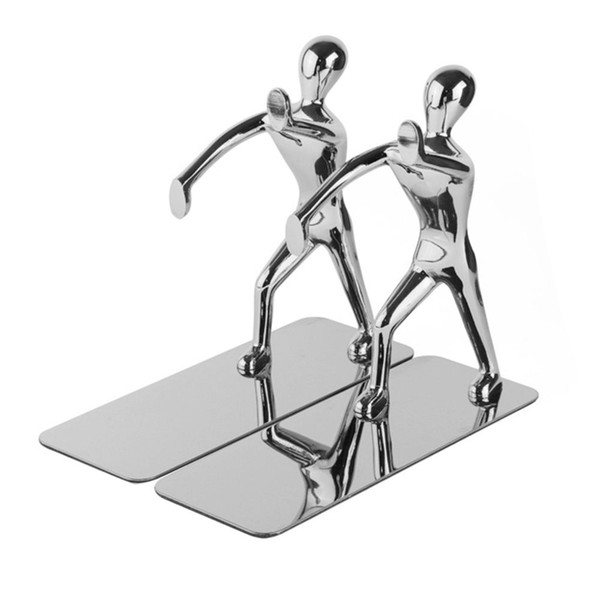 2Pcs/Pair Heavy Duty Metal Cool Kung Fu Man Bookshelf Bookend for Home Office Bookstone Library Desk Decoration Sliver/Golden