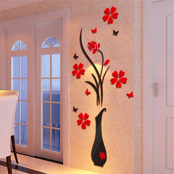 2018 DIY Vase Flower Tree 3D Wall Stickers Decal Home Decor Adesivo De Parede Wallpapers For Livingrooms Kitchen Decorations