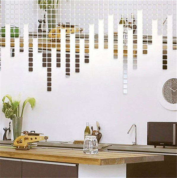 Mirror Tile Silver Wall Stickers Fashion 3D Decal Mosaic Home Décor A Square Crystal Three-Dimensional Mirror Wall Stickers Wall Poster