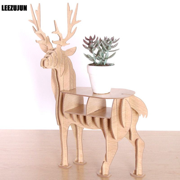 Wooden Elk shape Decorative rack Plant Stand Display Shelf deer Figurines Desktop storage shelf