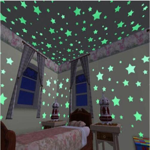 100 pcs 3D stars glow in the dark Luminous on Wall Stickers for Kids Room living room Wall Decal Home Decoration poster