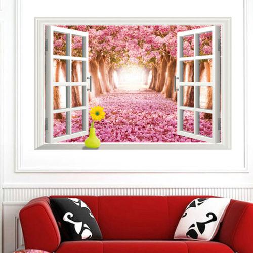 3D wall sticker home decor creative beautiful floral cherry blossoms tree landscape wall living room window wallpaper waterproof