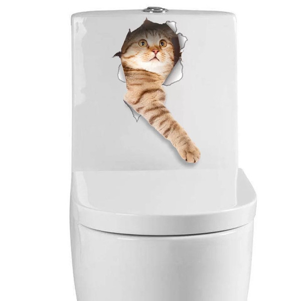 Creative stereoscopic 3D effect kitten puppy breaks out of the wall Decorative bathroom toilet cover Wall Notebook etc. Sticker wallpaper st