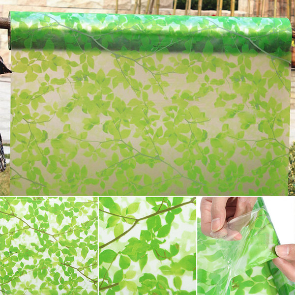 New Adhesive Leaves Privacy Glass Frosted Window Film Sticker Green Window Films For Home Decoration 45x200cm