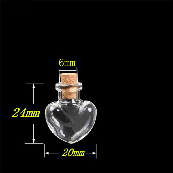 Love Hearts Shape Mini Cute Glass Bottles Pendants Small Diy Bottles With Cork Transparent Clear Jars Gifts Vial 20pcs Wholesale