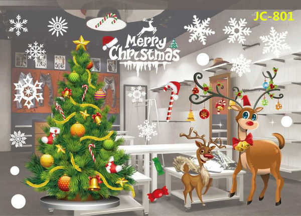 12 style Christmas Wall Stickers Santa Claus Snowman Elk Christmas Tree decoration For Home Christmas Window Sticker