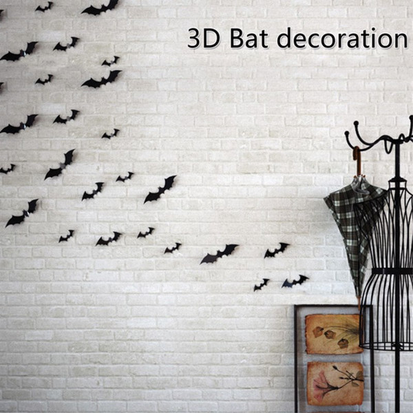 Halloween Decorations 3D Bats black DIY Wall Stickers PVC Decorative Wall Sticker for Home Living Room Bedroom party Halloween Eve Decor