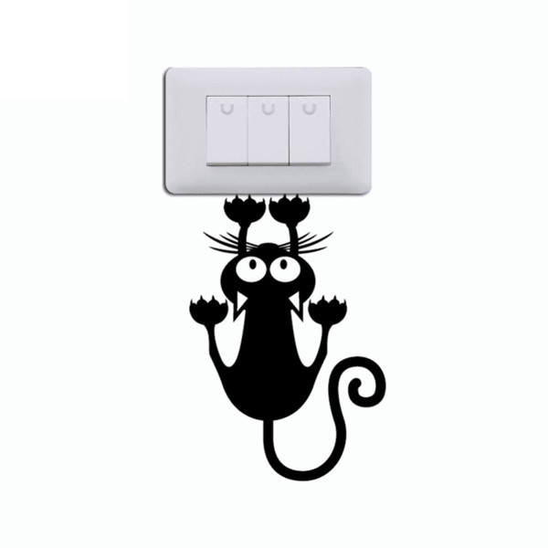 Cat Hanging On Light Switch Sticker Wall Decal Art Vinyl Cartoon Cat Stickers