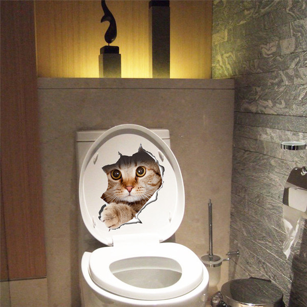 Cat Vivid 3D Smashed Switch Wall Stickers Bathroom Toilet Kicthen Decorative Decals Funny Animals Decor Poster PVC Mural Art