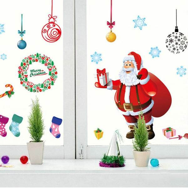 Retail Shop Store Christmas Stickers Tree Santa Claus Wall Stickers Living Room Removable Clear PVC Xmas decal home wall decor Wall Stickers