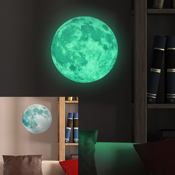 30cm Large Moon Glow in the Dark Luminous DIY Wall Sticker Living Home Decor Adesivo De Parede Vinilos Paredes Stickers Muraux