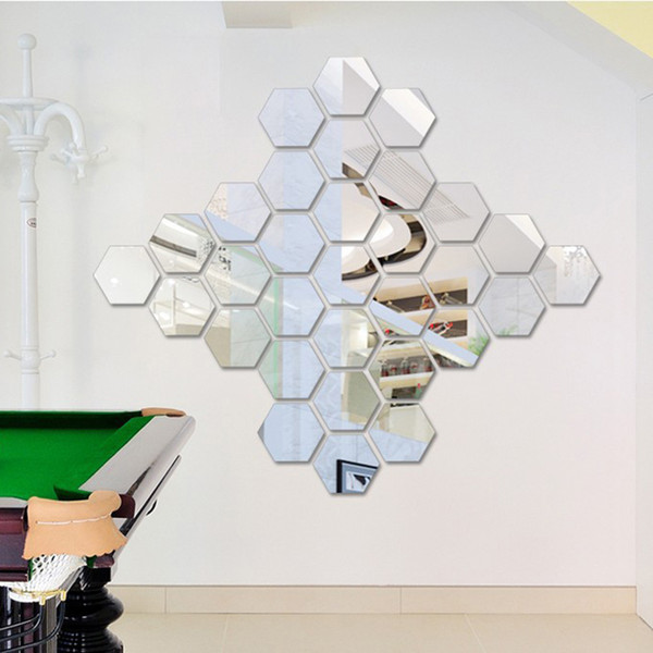 12Pcs/Set Hexagonal 3D Mirror Wall Stickers Restaurant Aisle Floor Personality Decorative Mirror Paste Living Room Sticker free shipping