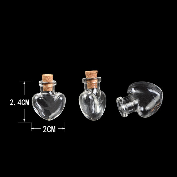 Love Hearts Shape Mini Cute Glass Bottles Pendants Small Diy Bottles With Cork Transparent Clear Jars Gift Vial 100pcs Wholesale