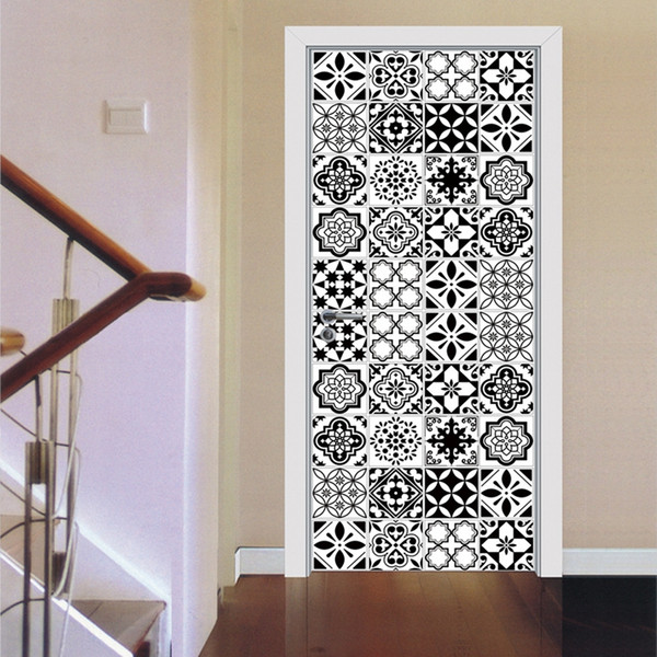 PVC bathroom door sticker 3d Vinyl Wallpaper Black for Walls Door Cover 77*200cm Kitchen Wall Decals Decor Self Adhesive Art