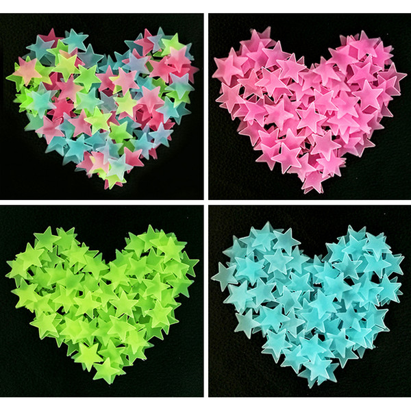 4 Color 3cm Star Wall Stickers Stereo Plastic Luminous Fluorescent Paster Glowing In The Dark Decals For Baby Room A045