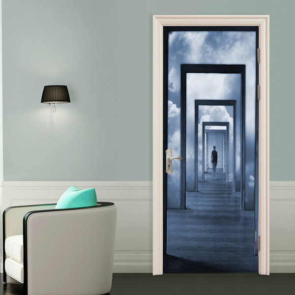 Free shipping Drop Shipping Gift Waterproof Removable Self-Adhesive 3D Doors Print Door Sticker Corridor Wall Decor Sticker,77cm/90cm