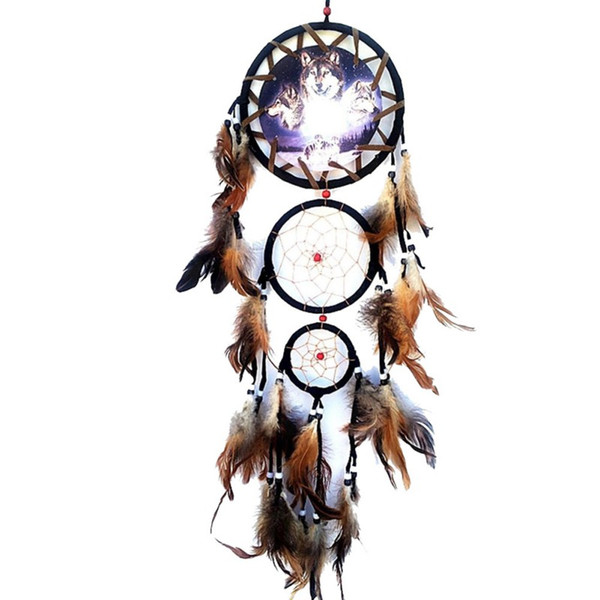 Home Wall Hanging Decoration Wolf Pattern Ornament Dream Catcher with Feathers