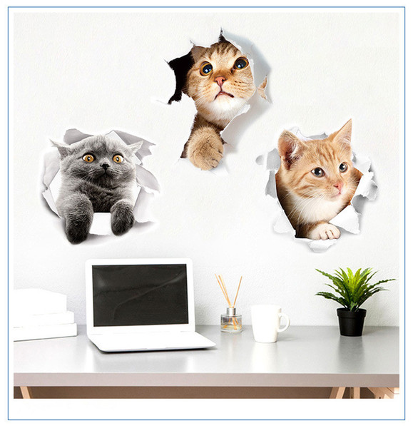 New arrival Creative Hole View Vivid Cats 3D Wall Sticker Bathroom Toilet Living Room Kitchen Decoration Animal Vinyl Decals Art Sticker