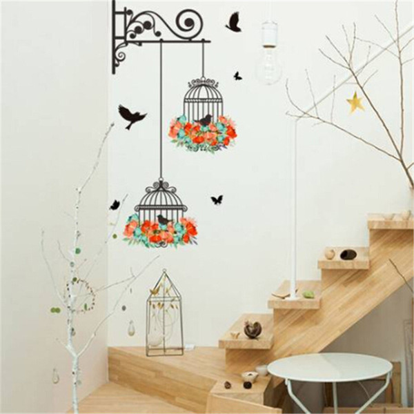 Removeable Wall Stickers Wall Painting Birdcage Background Room Decoration