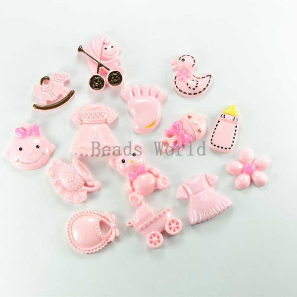 Free Shipping 28 Pcs Mixed Pink Baby Series Resin Cabochon Flatback Scrapbook Embellishment DIY Phone Decoration 19x18mm(W03799)