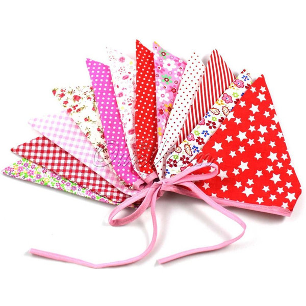 10Pieces/lot Multicolor Handmade 2.4m 12flags Bunting Double side Fabric Flag Banner Garland Wedding Party Decoration