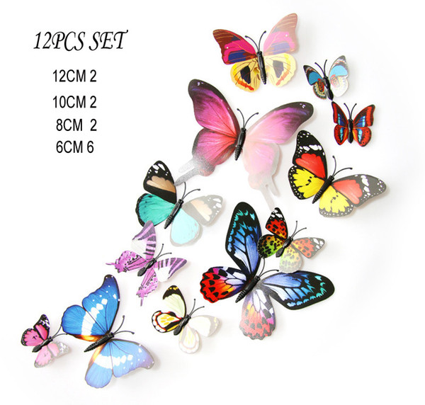 12PCS 3D Butterfly Sticker Set Art Wall Creative decoration stickers PVC removable wall Fridage Magnets decor 15 Styles Option