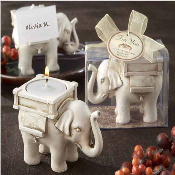 Lucky Elephant Antique Ivory Candle Holders placecard holder candlesticks Birthday Wedding Party Home Decoration Craft Gift