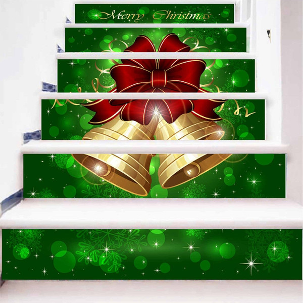 6pcs christmas bells pattern stair stickers DIY Removable Wallpaper Staircase Stickers Wall Decals for Stairway Step Stickers Decals