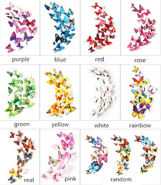 12Pcs set 3D Double layer Butterfly Wall Sticker on the wall for Home Decor DIY Butterflies Fridge Magnet stickers Room Decoration