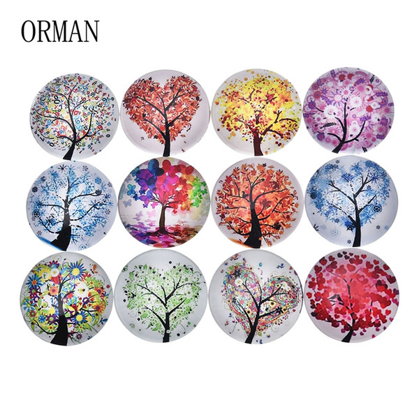 5pcs/Set Cute Round Cartoon Colorful Life Tree Refrigerator Sticker Toy Glass Cabochon Fridge Magnet