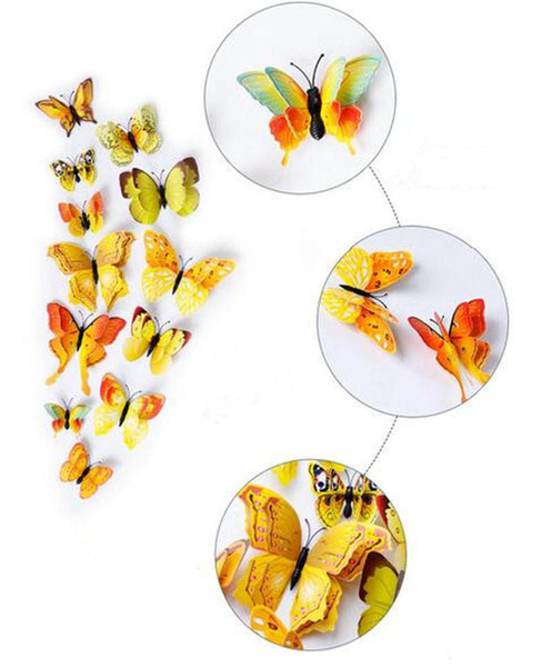 Hot Décor 12Pcs 3D Double layer Butterfly Wall Sticker on the wall for Home Decor DIY Butterflies Fridge Magnet stickers Room Decoration