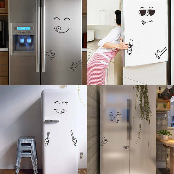 Cute Sticker Fridge Happy Delicious Face Kitchen Fridge Wall Refrigerator Vinyl Stickers Art Wall Decal Home Decor Dropshipping