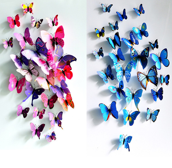 Wholesale 3D Butterfly Wall Stickers 12PCS Decals Home Decor For Fridge Kitchen Room Living Room Home Decoration