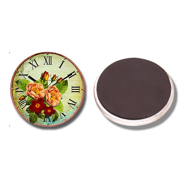 Vintage Clock with Flowers 30 MM Fridge Magnet Vintage Glass Cabochon Magnetic Refrigerator Stickers Note Holder Home Decoration