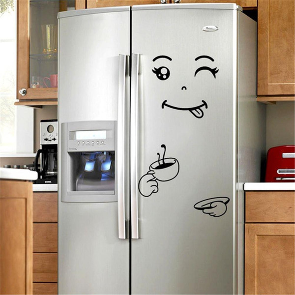 3Types Happy Yummy Face Kitchen Fridge Vinyl Stickers Cute Fridge Sticker Art Refrigerator Wall Decals Home Decor S3