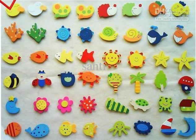 Color wood Refrigerator magnet message Clip children's Cute cartoon Wooden fridge magnet sticker