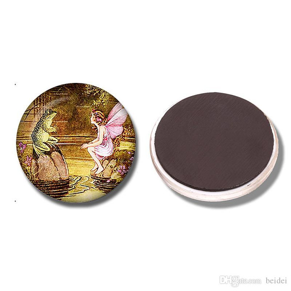 Thumbelina Frog and Fairy Art 30 MM Fridge Magnet Fairytale Note Holder Glass Cabochon Magnetic Refrigerator Stickers Home Decor