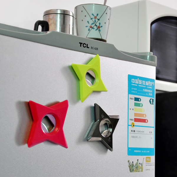 Wholesale 2 in1 Star Refrigerator Magnets Shuriken Darts Bottle Opener Ninja throwing Dart Beer Bottle Opener Fridge Magnet sticker Bar Tool