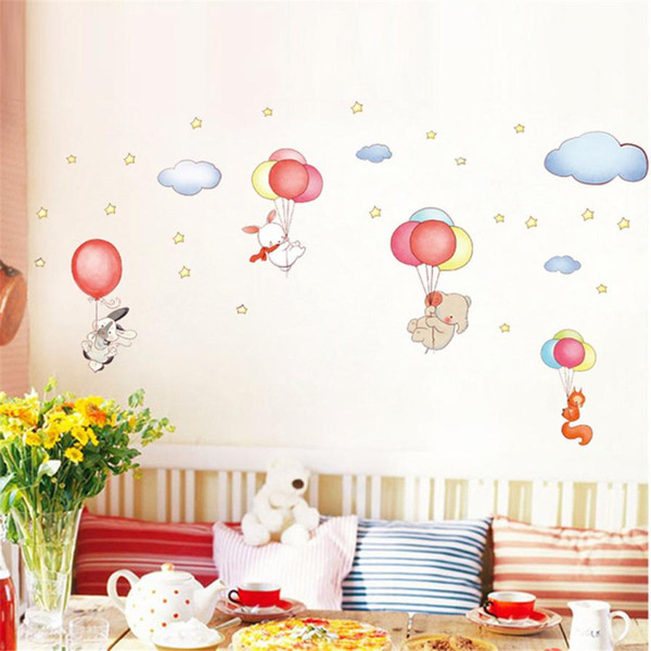 2018 DIY Cartoon Animal Balloon Removable Wall Decal Family Home Sticker A3