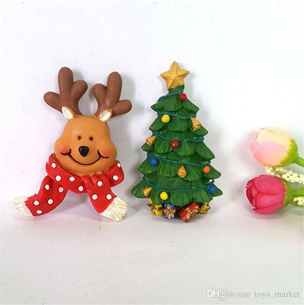 2018 Christmas Fridge Magnets Christmas Refrigerator Sticker Decoration Resin Gifts Deer Christmas Tree Resin Magnetic Sticker