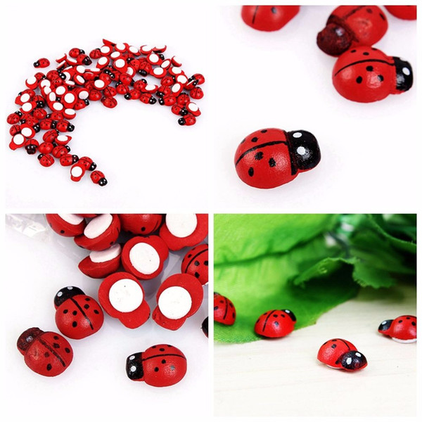 Wooden Ladybird Ladybug Sticker Children Kids 100Pcs/pack Wooden Ladybird Ladybug Sticker Children Kids Painted adhesive Back DIY Craft