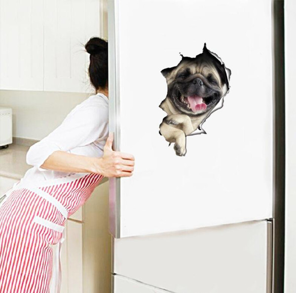 Bathroom Living Room Kitchen Decorative Decals Vivid Hole Dog 3D Wall Sticker Animal Vinyl Decals Art Sticker Poster