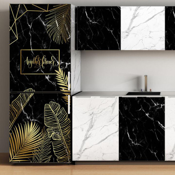 Plants Pattern Marble Style Wallpaper Kitchen Cabinet Refrigerator Self Adhesive Sticker Bedroom Wardrobe Sticker Living Room Door Mural