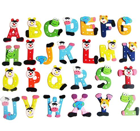 wholesale Wood 26 Alphabet Letters Fridge Magnets Baby Educational Learning Toys Wall Stickers Decorative Refrigerator Board Home Decor