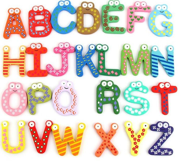 Fridge Magnet Child Colorful 26 Letters shape Learning Wooden Magnetic Toddler Children Toys 26 Words Study Alphabet