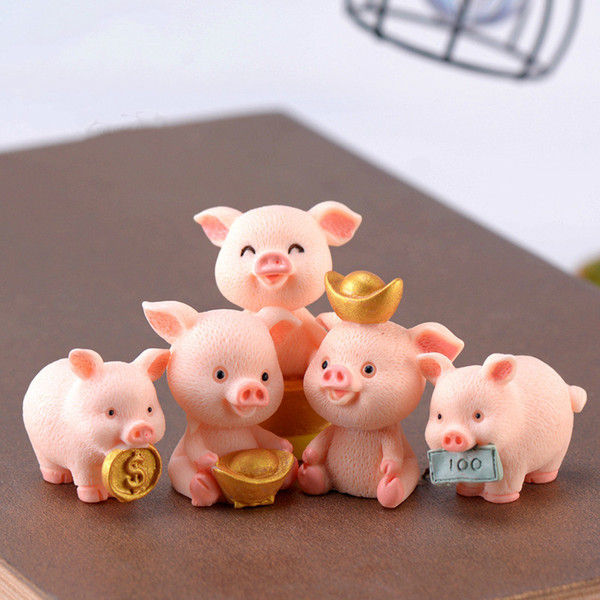 Fortune Pig Doll Ornament Pig Year Cartoon Pendant Miniature Figurines Accessory Fairy Garden Decoration Moss Micro Landscape Material DIY