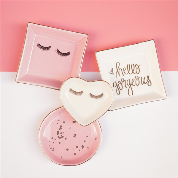 1PCS Ceramic Square Jewelry Dish Plates Rings Round Snack Candy Heart-shaped Storage Tray Snack Wedding Decoration Crafts